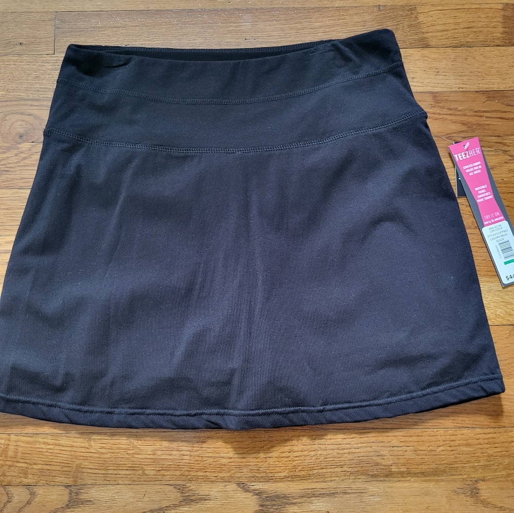 Teezher Women Large Black A-line Skorts Skirt‎ Slimming Stretch Casual New